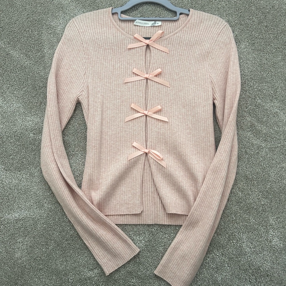Altar'd State Blush Bow-Detail Cardigan
